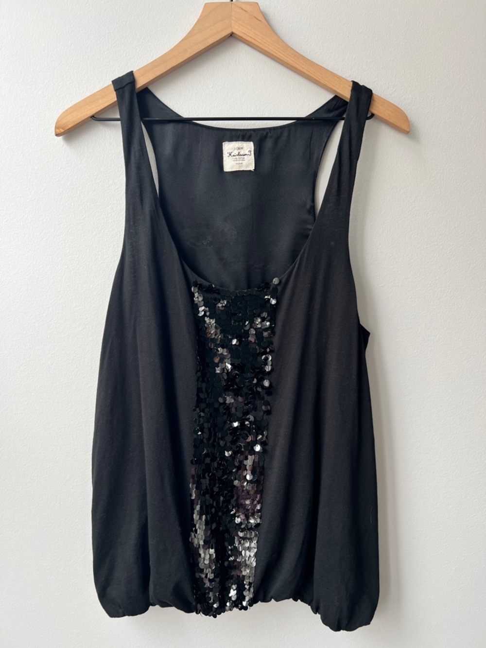 J Crew Heirloom Bubble Tank  SZ M Black Sequins Fairycore Sparkle
